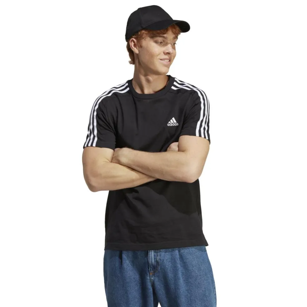 Adidas Essential Single Jersey 3-Stripes shirt heren black white