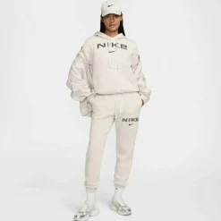 Nike Sportswear Phoenix Fleece Logo hoodie dames light orewood brown white armor